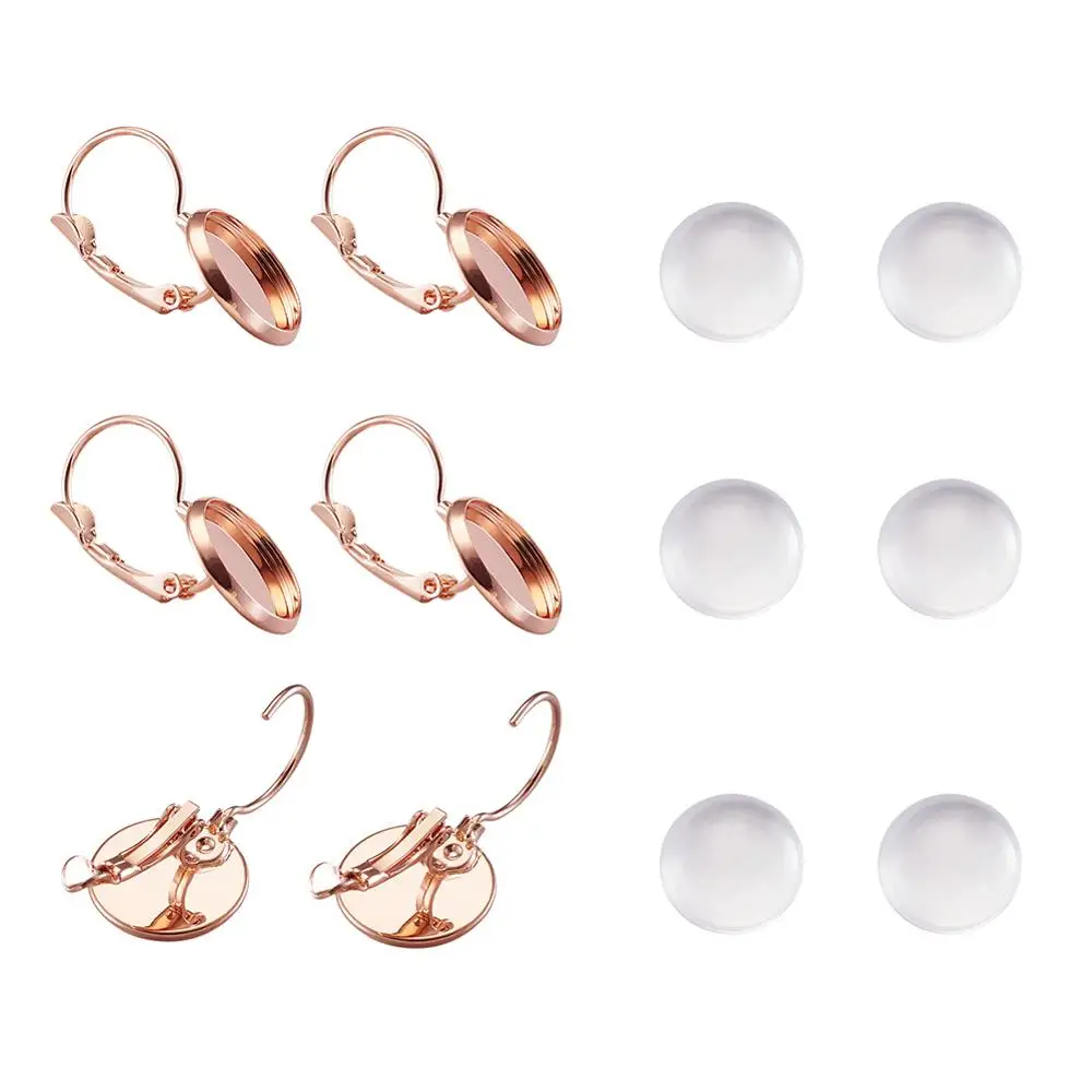 

1Box DIY Earring Making Brass Leverback Earring Findings and Transparent Glass Cabochons Flat Round, Rose Gold 26x13.5x12.5mm