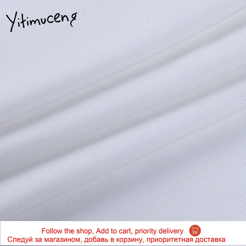 

Yitimuceng Bandage Fitted Clothing Woman Tshirts Crop Tops Long Sleeve White Spring Autumn 2021 Spliced Sexy Short Regular New