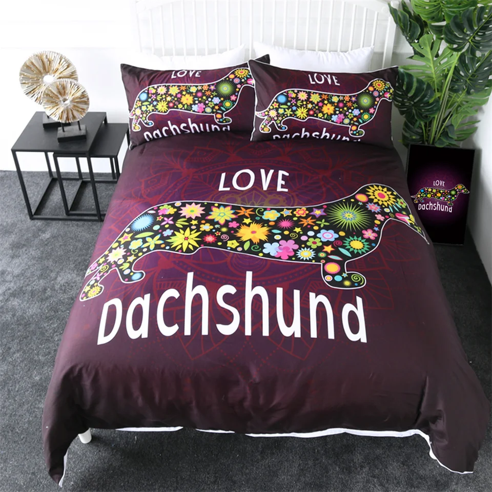 Постельные принадлежности Outlet Dachshund, комплект постельного белья King Cute Puppy, одеяло, покрывало для детей с мультяшным питомцем, покрывало для кровати, набор, цветок, мандала, покрывала