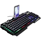 Игровая клавиатура 104 клавиши RGB подсветка USB металлическая механическая клавиатура с держателем для телефона