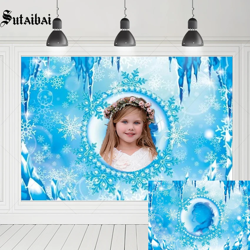 

Winter Wonderland Frozen Backdrop Princess Girl Birthday Party Bokeh Decor Ice Snowflake Queen Background Banner Photo Booth