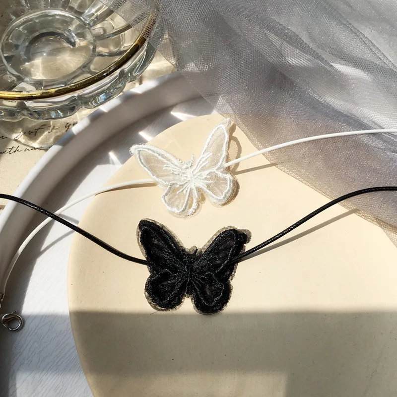 Фото Чокер короткое ожерелье для женщин в виде бабочек украшенные кружевом и