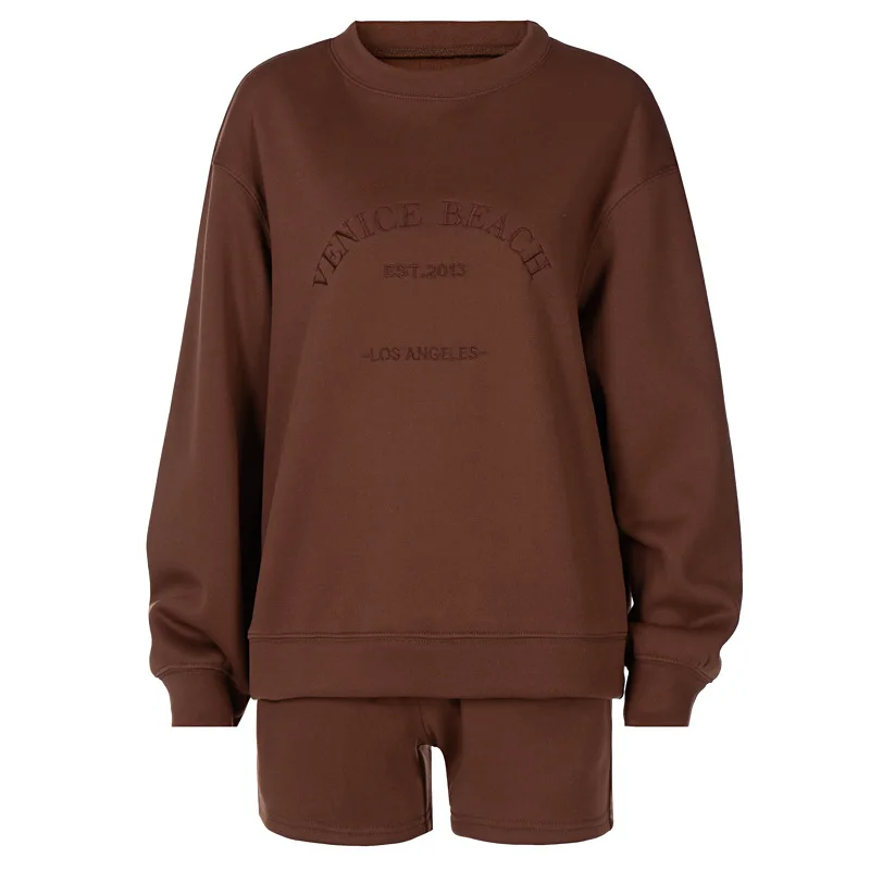 

Womens Hoodies Sweatshirt Tracksuits 2 Piece Set Oversize Sporting Shorts Sweat Set Two Piece Outfit Solid Color Sets