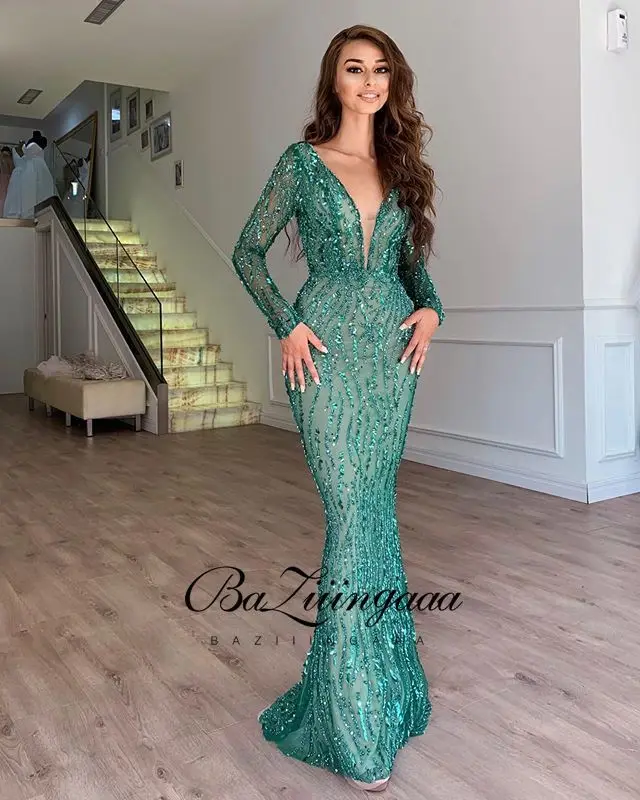 BAZIIINGAAA Роскошные вечерние платья длинное женское платье 2021 блестками Robe De Soir