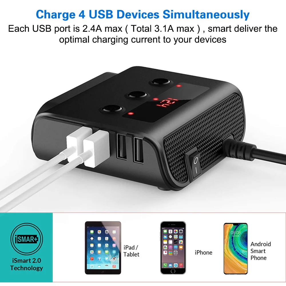 Автомобильный Разветвитель для прикуривателя 12 В 24 USB зарядка 3 0 портов