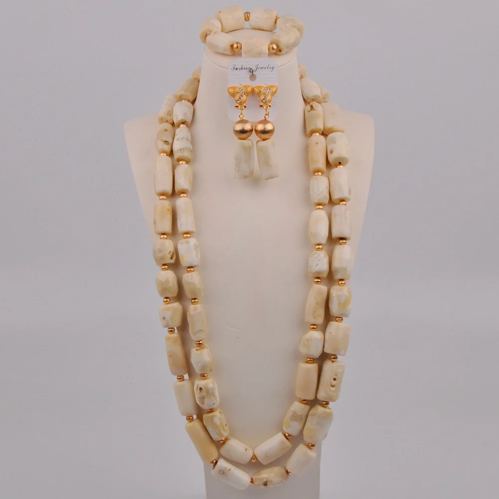 

Couple Necklace Women's Natural White Coral Bead Nigeria Wedding Bridegroom Bride Wedding Dress Accessories Jewelry Set AU-217