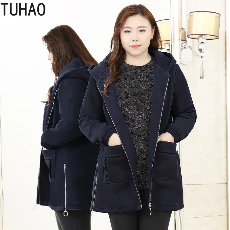 Ветровка TUHAO 10XL Женская осенне зимняя Толстовка худи длинная куртка на молнии с