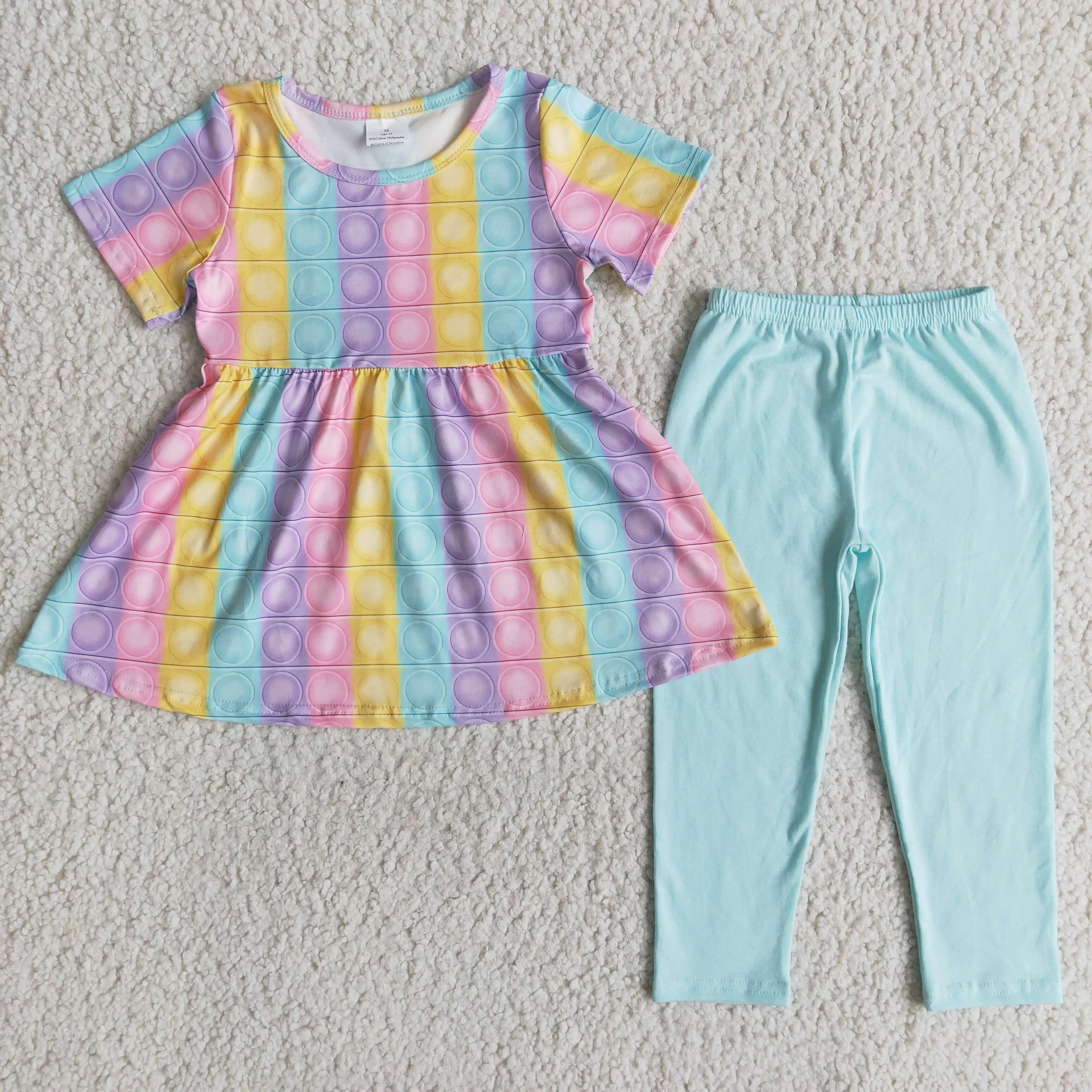 

Одежда для девочек Pop it светло-голубые леггинсы брюки туника с коротким рукавом платье-футболка Милая модная детская весенне-летняя одежда