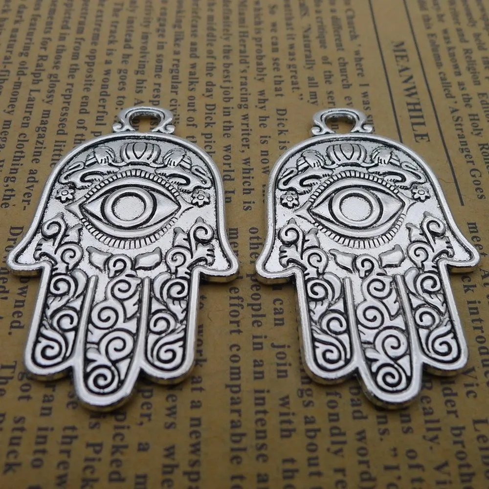 

25pcs Hamasa Hand Charms 31mm x 48mm DIY Jewelry Making Pendant antique silver color