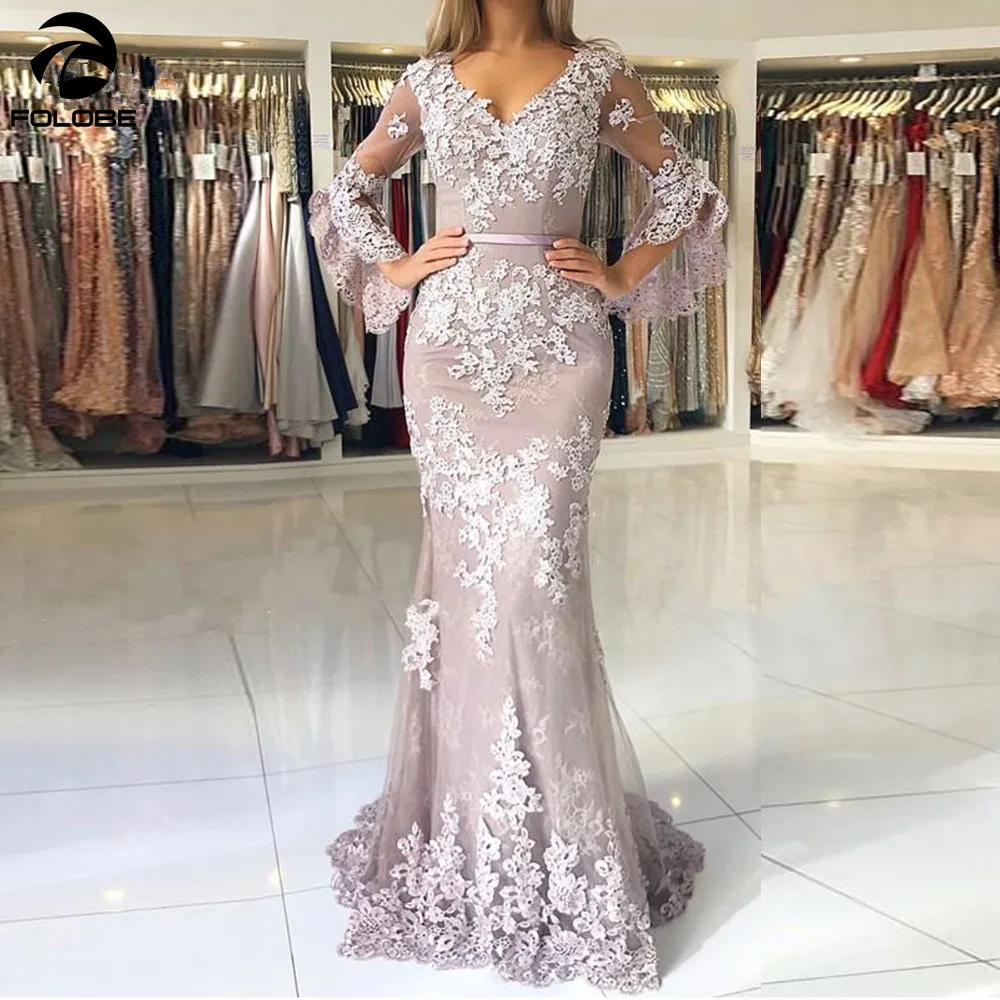 Элегантные мусульманские Вечерние платья с рукавами Vestidos Largos кружевные