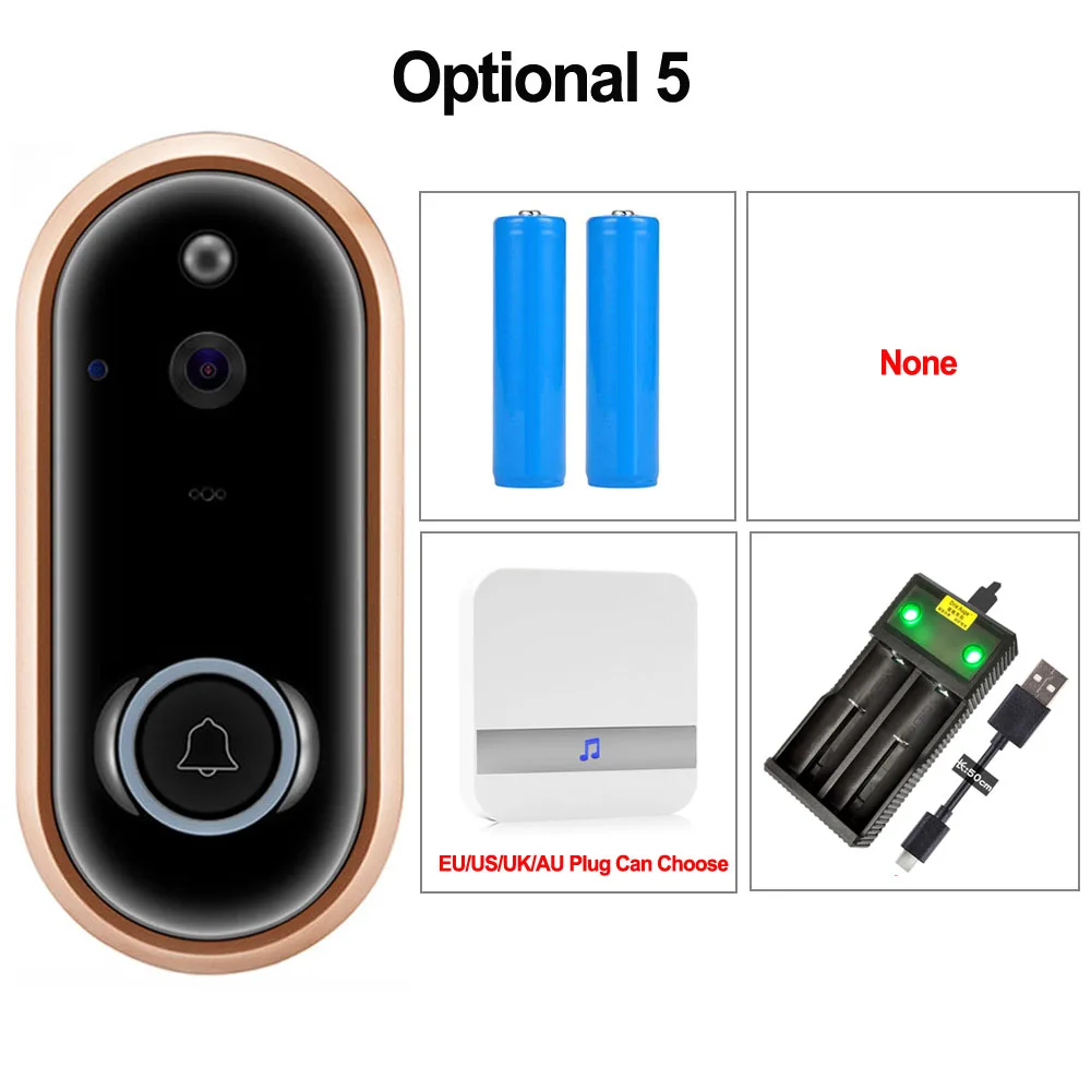 Option 5 CDYCAM 1080P смарт-видео, дверной звонок беспроводная домашняя камера безопасности 2-Way Talk ночного видения PIR Обнаружение двери телефон с вилкой Chime - Цвет: Option 5