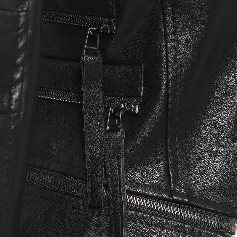 Женская мотоциклетная куртка из ПУ кожи черная приталенная искусственной в