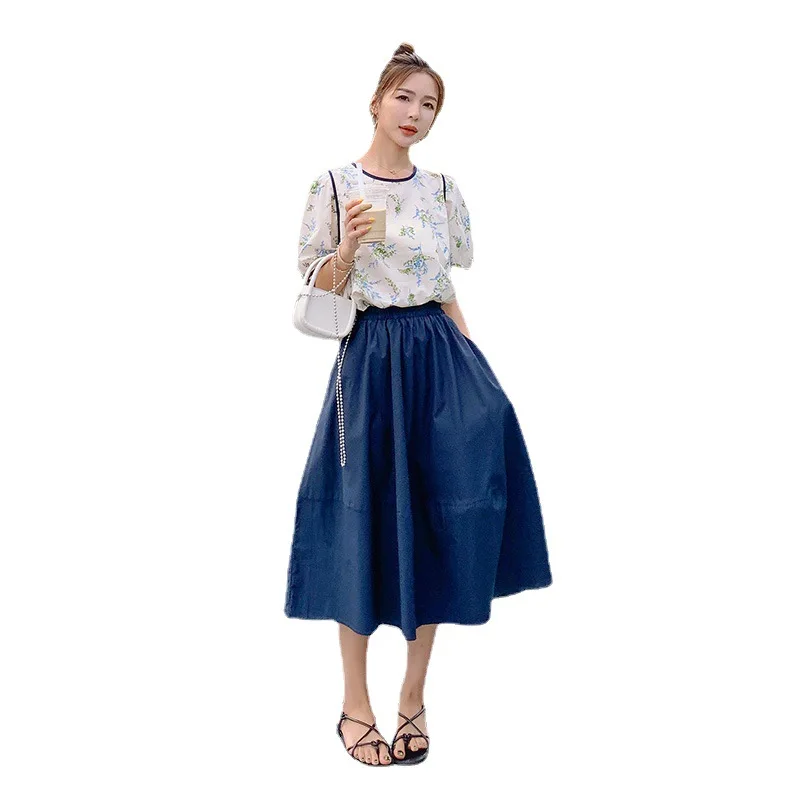 

Real shot new floral shirt skirt suit women's summer salt fried Street age reduced retro two-piece dress