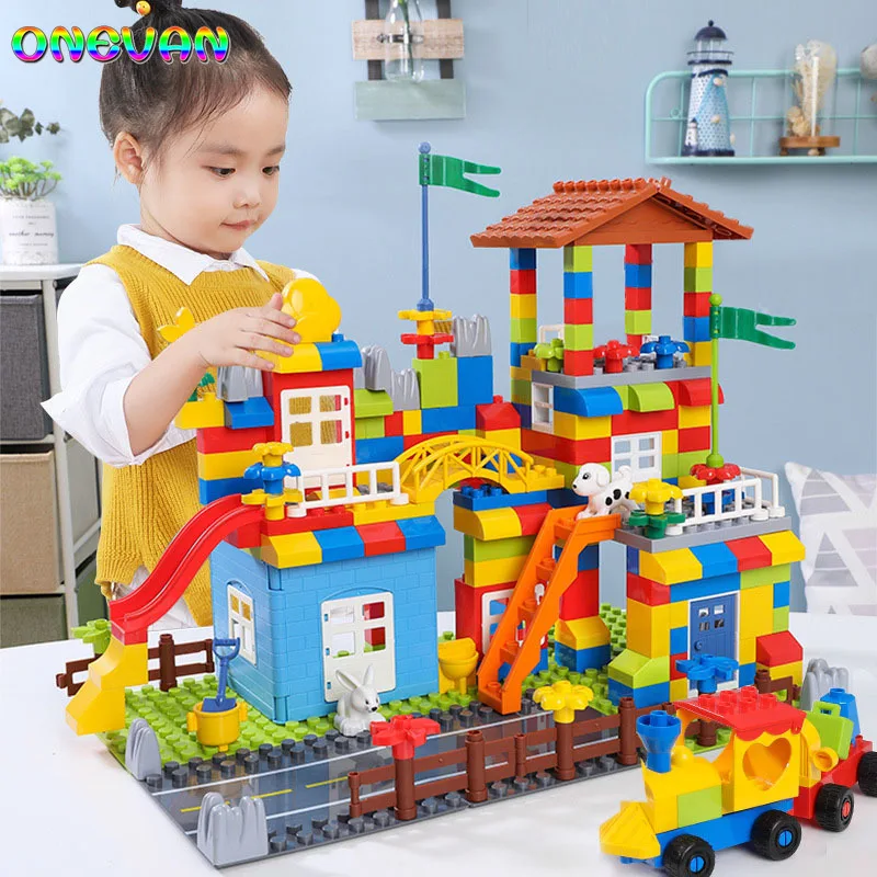 Строительные блоки для дома и замка игрушки детей большие детали гоночный бег