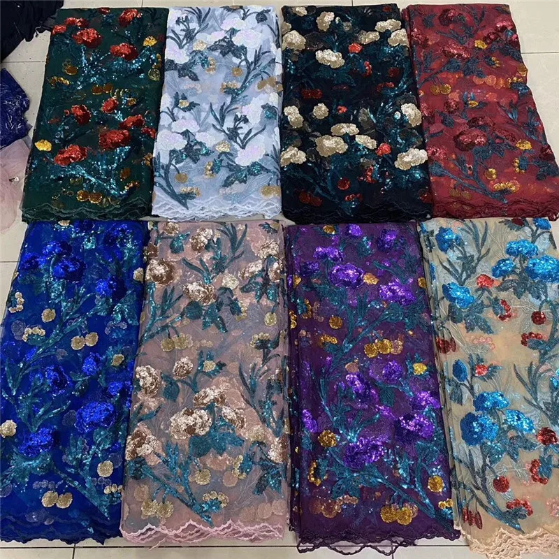 

2020 Latest African Cord Lace Fabric with sequins Latest African Laces High Quality Guipure Lace Nigerian Lace Fabrics For Dress