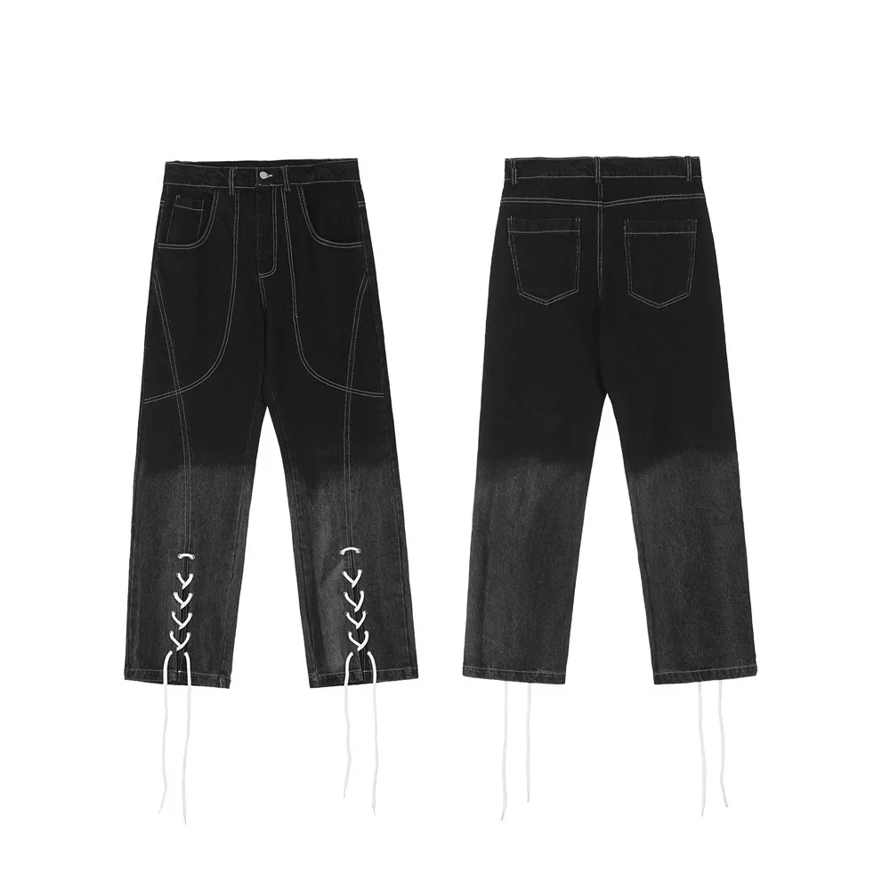 2021 New Arrival Ankle Drawstring Solid Straight Men Hip Hop Jeans Trousers Baggy Casual Vintage Denim Pants Pantalones Hombre