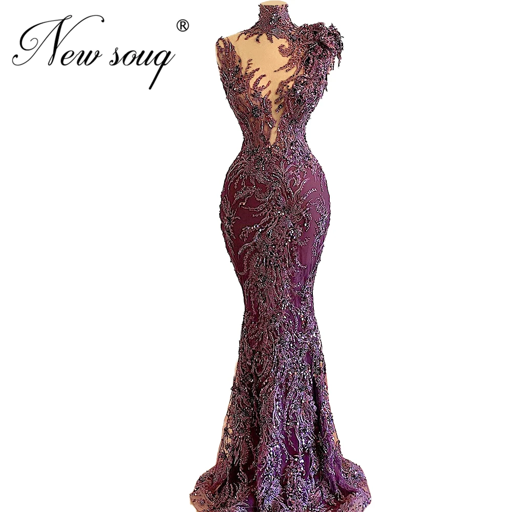 Шикарные фиолетовые Вечерние платья с бисером для свадеб 2020 Саудовская Аравия