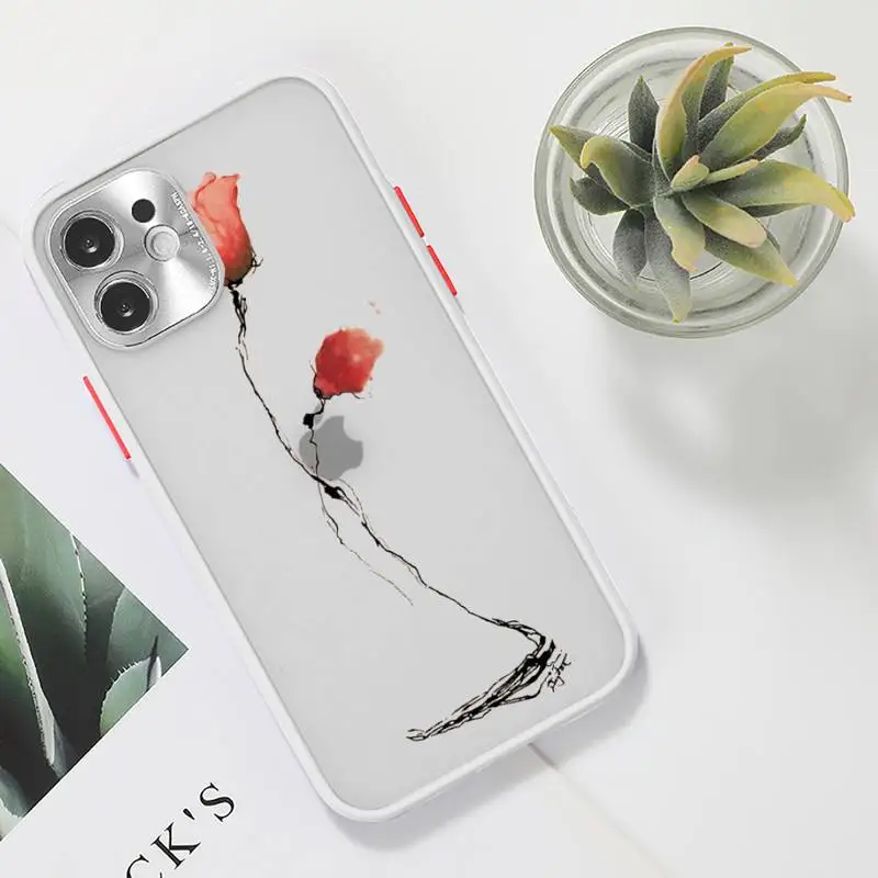 

Watercolor flowers gold leaves Phone Case For iPhone 12 11 Mini Pro XR XS Max 7 8 Plus X Matte transparent White Cover