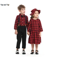 top and top autumn winter brother and sister plaid matching outfitskids boys gentleman clothesgirls casual princess outfits