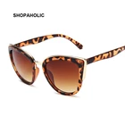 Солнцезащитные очки кошачий глаз женские, маленькие брендовые дизайнерские модные солнечные очки в стиле ретро с леопардовым принтом, черные