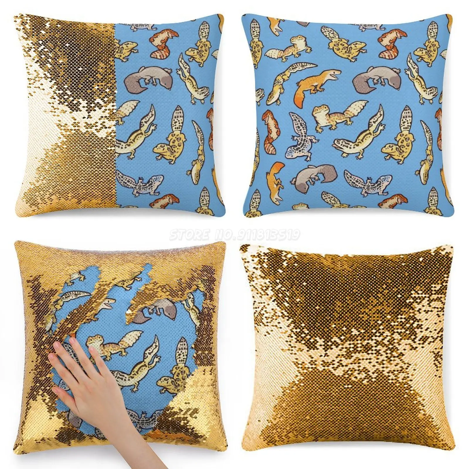 Chub Geckos синяя подушка с блестками чехол декоративная 40 см x Gecko леопард ящерица