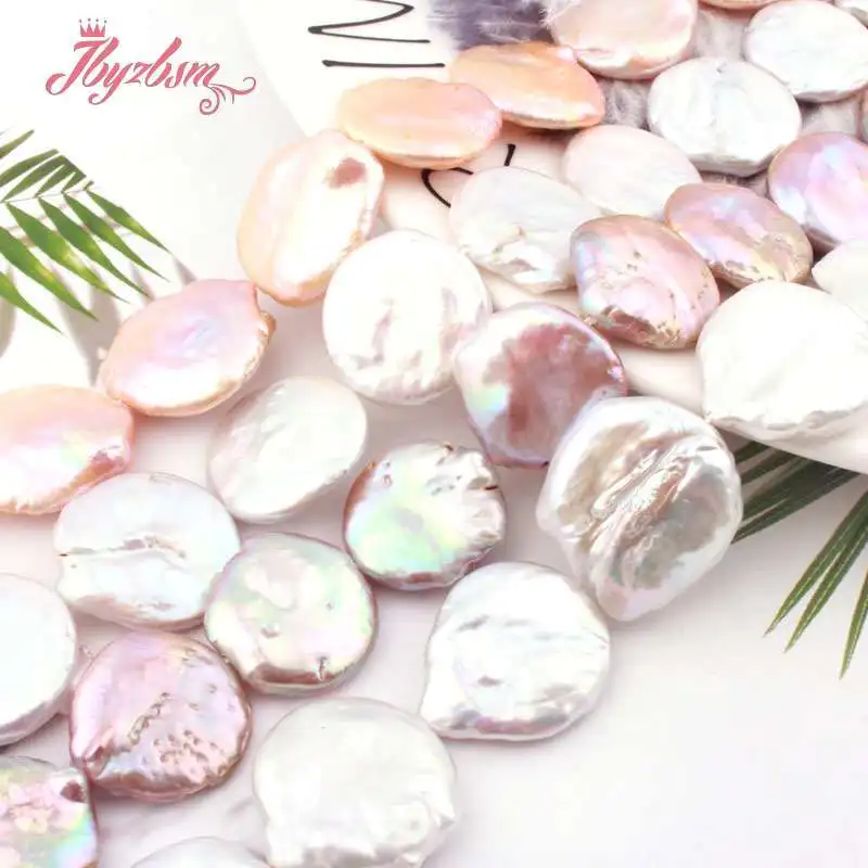 20-25mm Coin Freshwater Pearl Beads Loose Natural Stone Beads For Jewelry Making DIY Necklace Bracelets Spacer Strand 15"