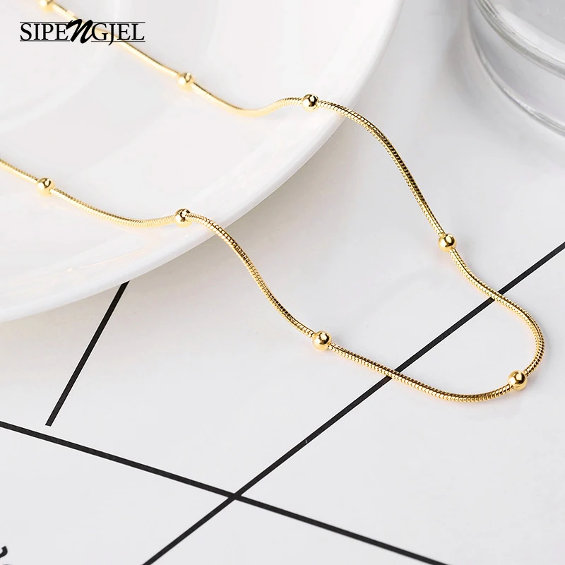 SIPENGJEL Fashion 316 Stainless Steel Round Ball Gold-colorl Pendant Necklace Link Chain Choker For Women Man Jewelry | Украшения и