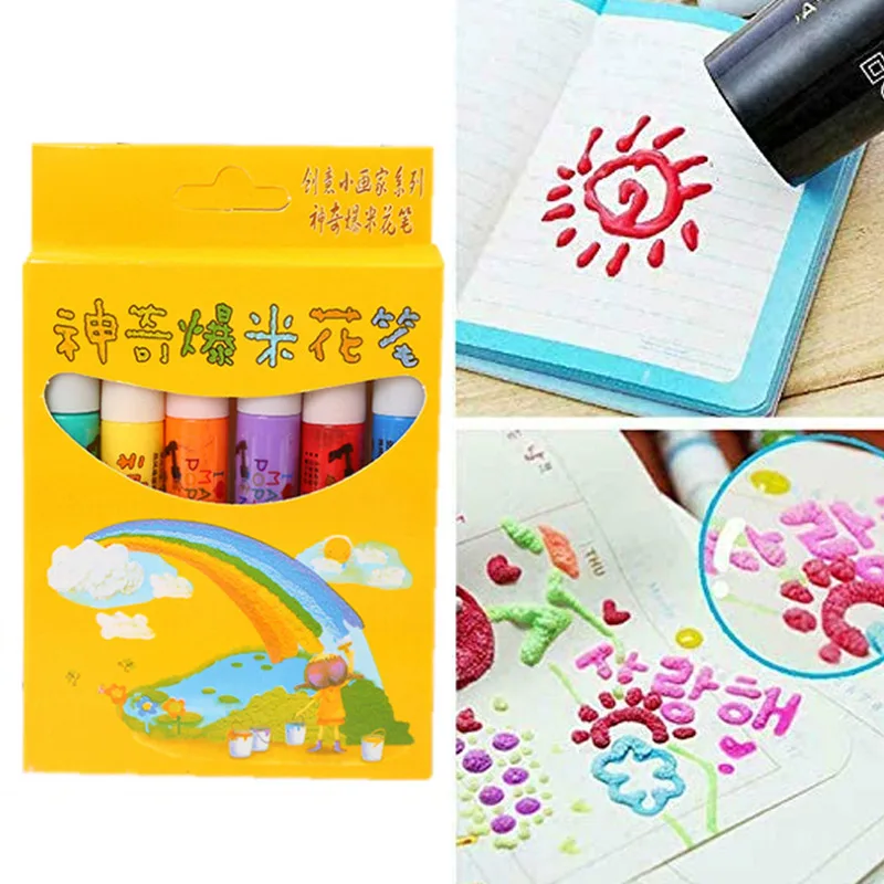 

6Pcs Magic Popcorn Pens Puffy 3D Art Safe Pen for Greeting Birthday Cards Kids VH99