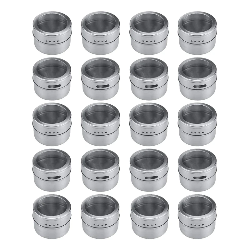 

20 Pack Stainless Steel Magnetic Spice Tins, Multi-Purpose Storage Spice Containers, Clear Top Lid Storage Box