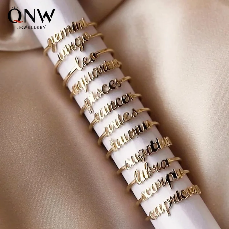 12 шт./лот созвездия Знаки зодиака кольца на палец для женщин девушек розовое