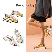 beautoday waffle sneakers women synthetic leather mixed colors lace up platform trainers ladies casual shoes handmade a29415