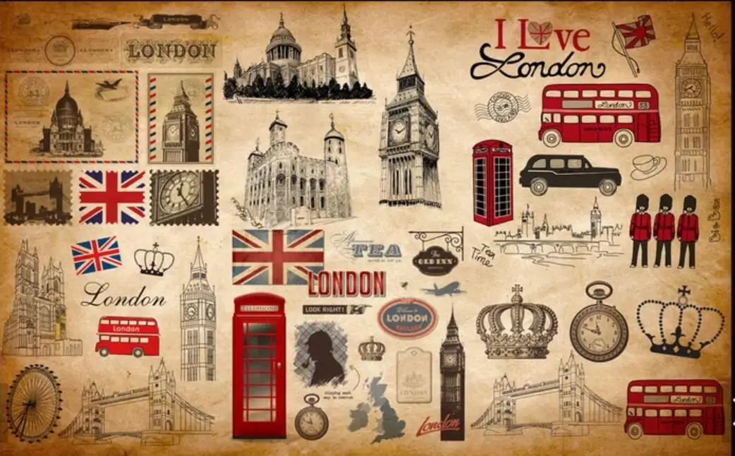 Панно панно 3d Европейский Винтаж Ретро фотообои на Лондонскую тематику фото обои