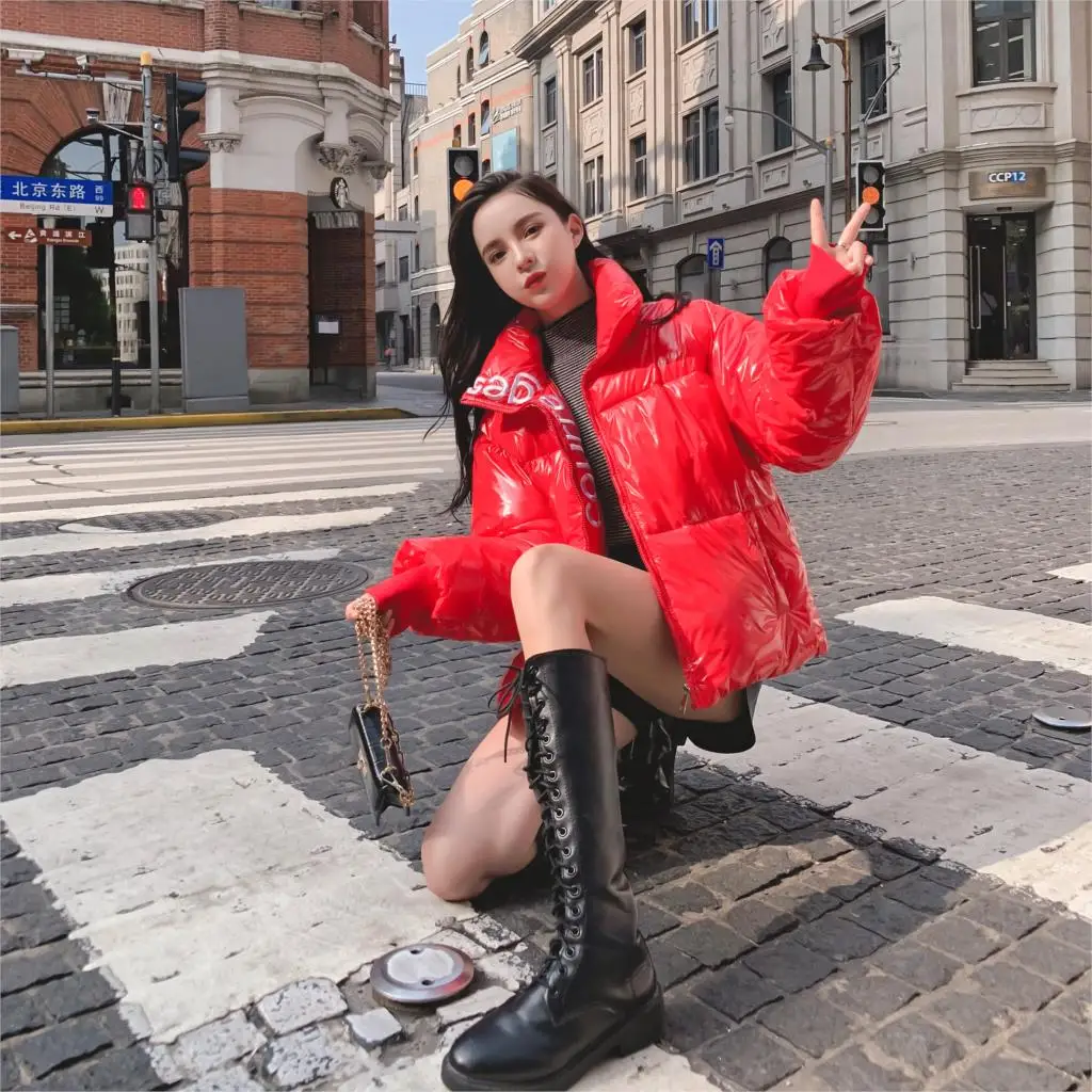 

Winter Glossy Jacket New Down Cotton Parka Women's Waterproof Coat Embroidery Plus Size Winter 6 Colors Blue Puffer Jackets