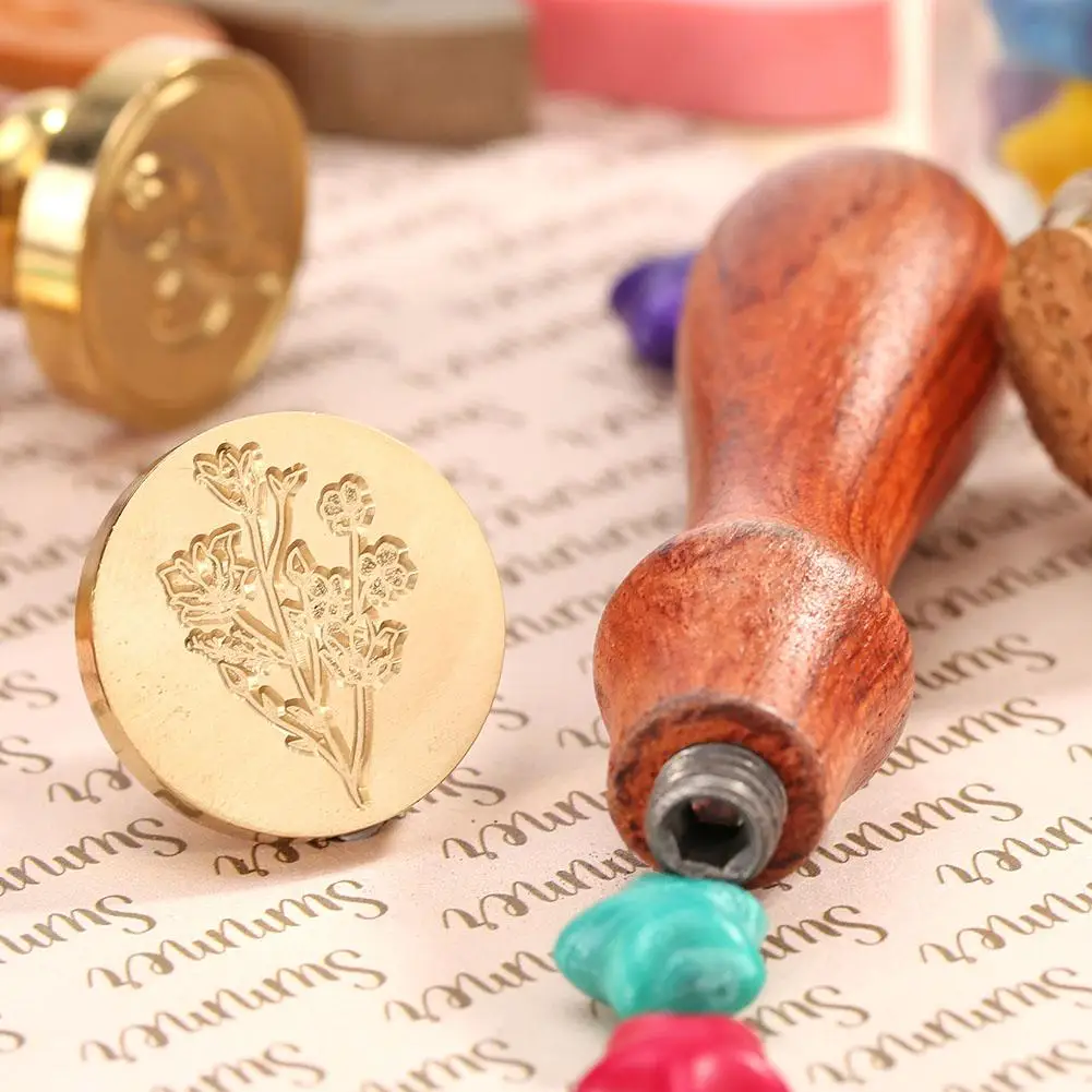 Retro European Flower Fire Paint Seal Wax Stamp Head Wooden Handle Set For Wedding Invitation Signature Kids Toy | Дом и сад