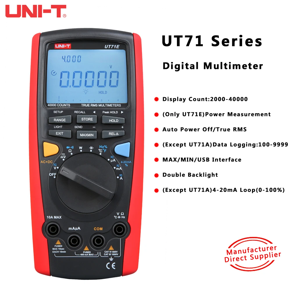 

UNI-T UT71A UT71B UT71C UT71D UT71E True Effective Value Digital Automatic Multimeter, AC/DC Voltage Ohm Limit Tester