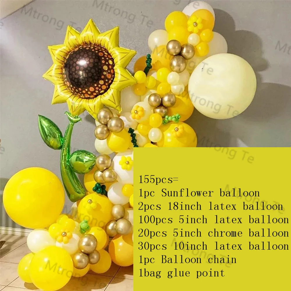 Globos de aluminio de girasol para decoraci&oacute;n, suministros de l&aacute;tex amarillo para fiestas rom&aacute;nticas, bodas, cumplea&ntilde;os, San Valent&iacute;n, 155 piezas-1