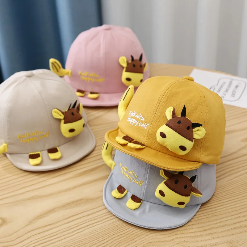 

2021 Children Baseball Cap Cute Girl Boy Donkey Embroidery Pattern Baby Spring Rolling Eaves Sunshade Cap Cotton 6-24 Months