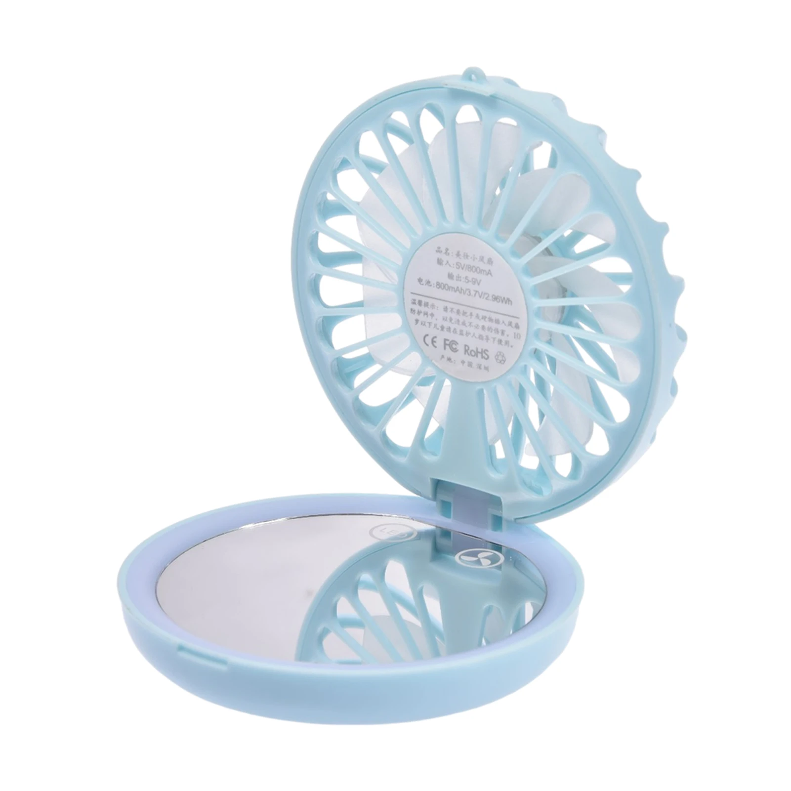 

800mAh Beauty Mirror Fan 2-in-1 Usb Rechargeable Mini Electric Fan Mirror Folding Cooling Fan With Three Wind Speed