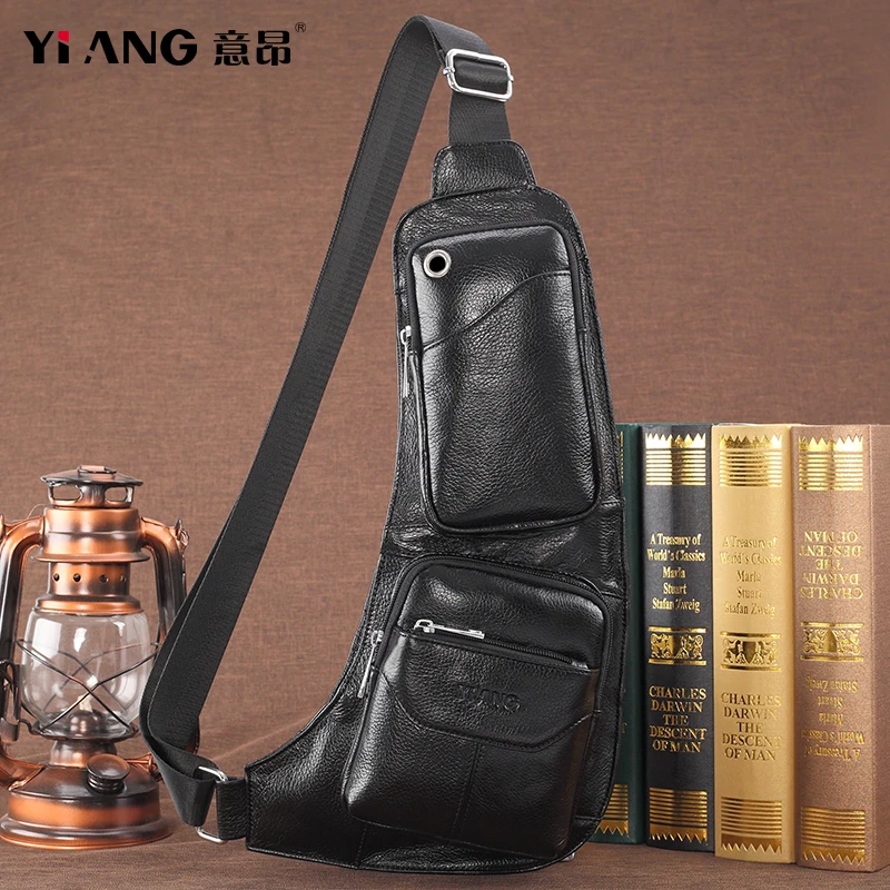 100% натуральная кожа Мужская нагрудная Сумка слинг Повседневная сумка мессенджер