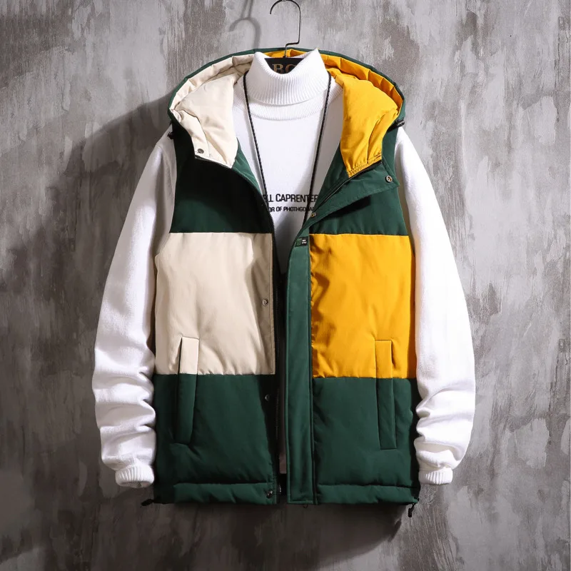 Зимний хлопковый мужской жилет с теплой подкладкой модный Контрастный ЦВЕТНОЙ