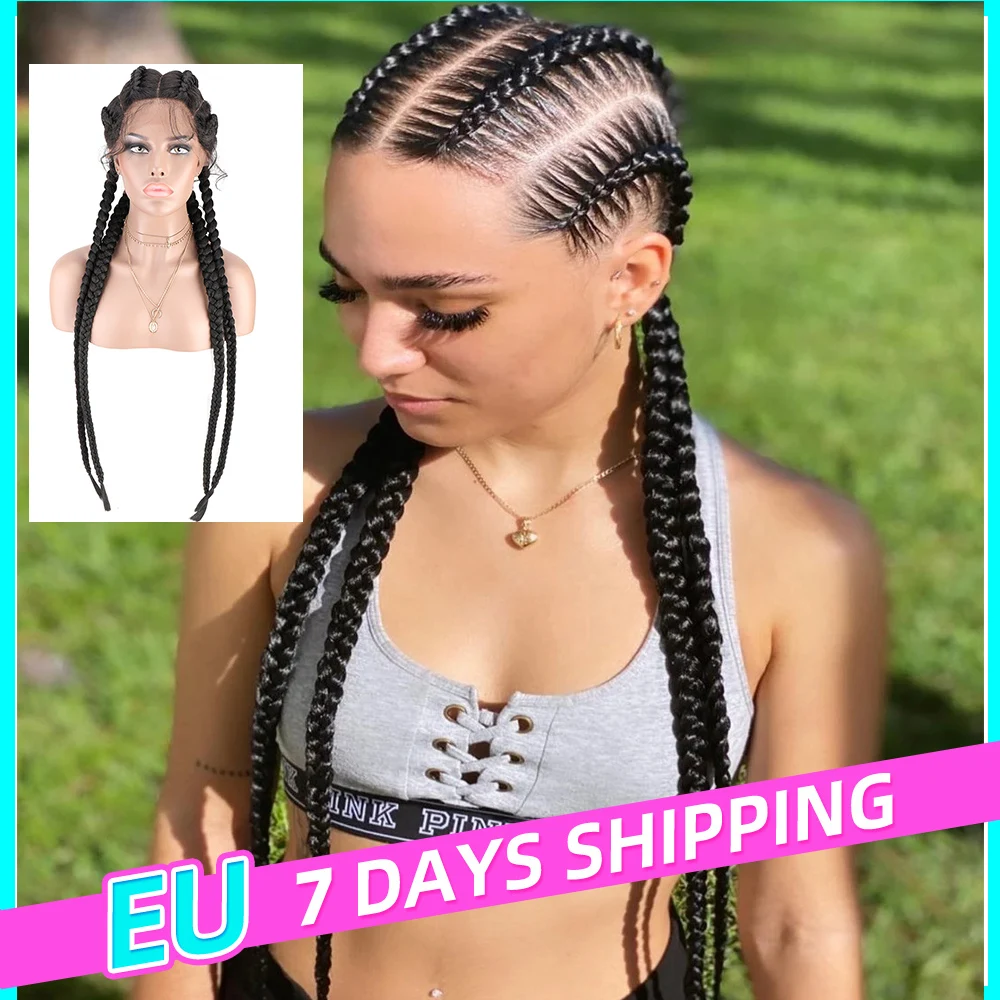 

Synthetic Lace American African Wig Natural Dark Wig Braided Wigs 32 Inches Black Burgundy Wig For Black Women Wholesale Cheap
