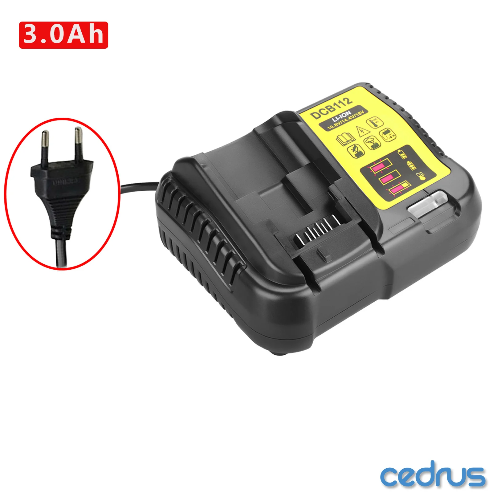 

Cedrus DCB112 Li-Ion Battery 3A Charger For Dewalt 10.8V 12V 14.4V 18V Dcb101 Dcb200 Dcb140 Dcb105 Dcb200 Eu Plug Black