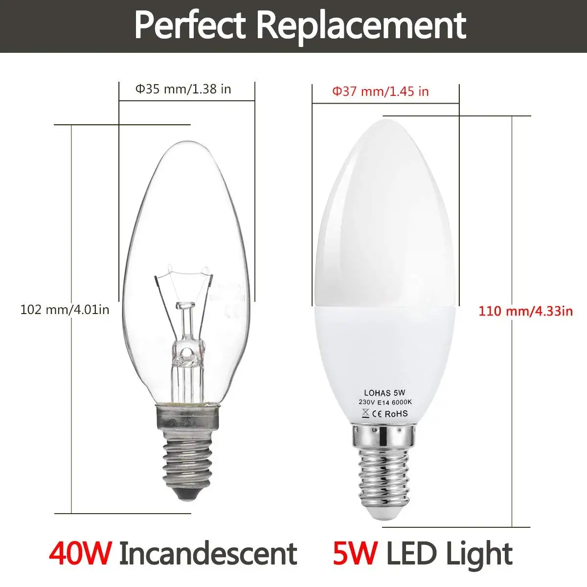 E14 Светодиодный светильник в форме свечи лампа накаливания 45 Вт эквивалент 5
