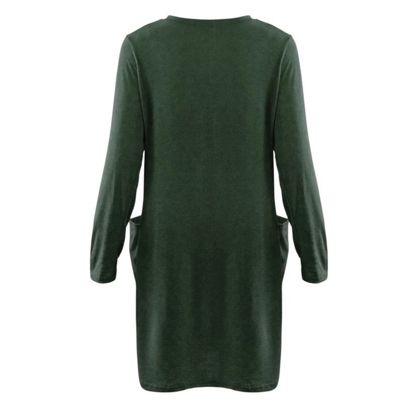 

Casual Solid Colors Dress Women Long Sleeve Pockets Round Neck Top Ladies Loose Dress Female Streetwear Vestidos Plus Size