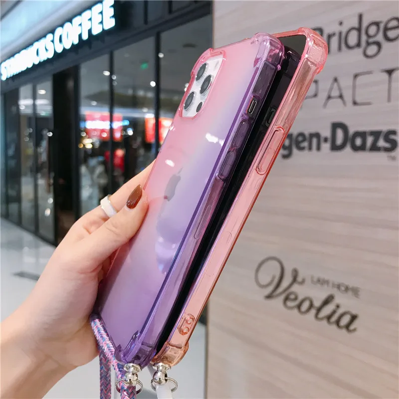 gradient strap chain case for motorola moto e7 e6s 2020 e6 g9 plus g8 power lite g fast one hyper cover carry necklace lanyard free global shipping