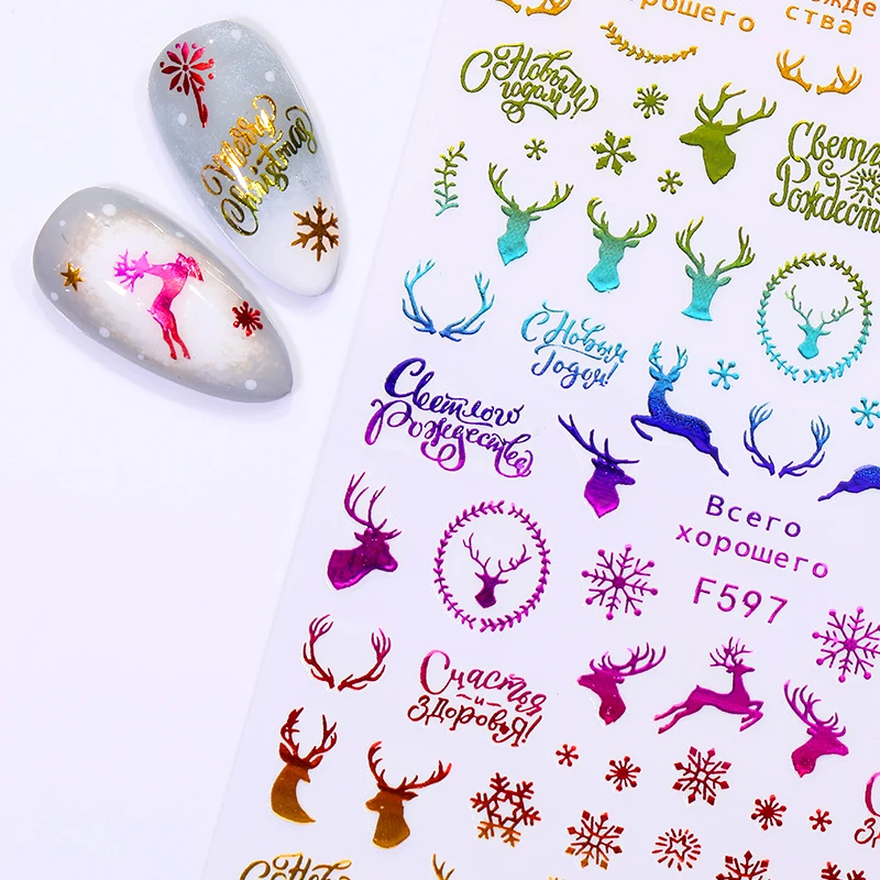 1 лист Рождественские 3D наклейки для ногтей олень/Снеговики/Рождественская елка