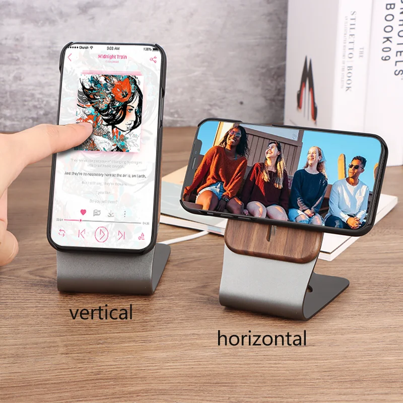 wooden phone holder magnetic charging stand for magsafe phone support for 12 13 pro max13 mini desk aluminum wireless bracket free global shipping