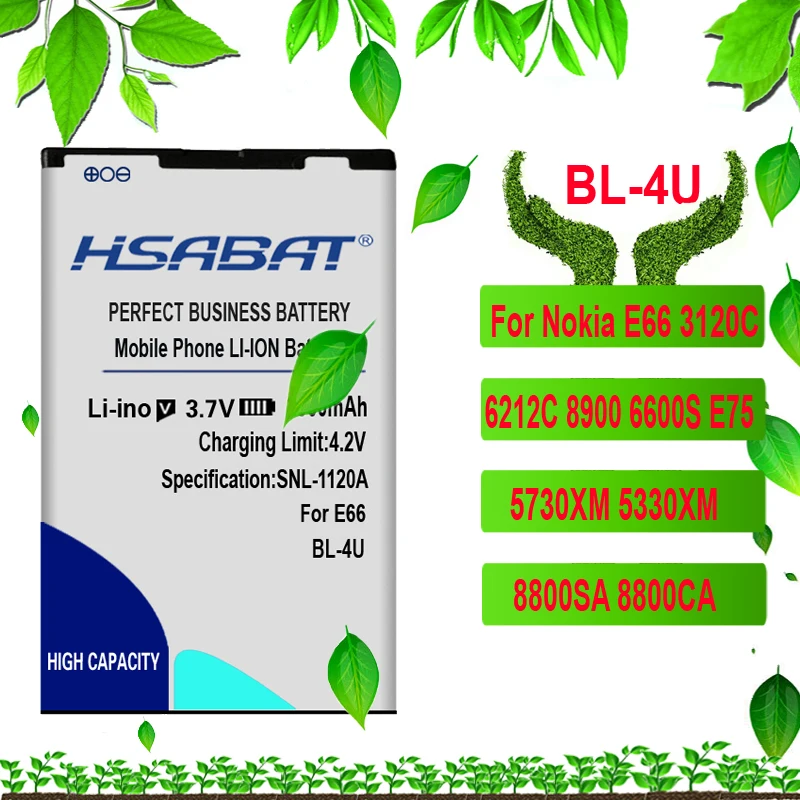 HSABAT Батарея для Nokia BL-4B BL-4D BL-4C BL-4CT BL-4U BL-5B BL-5BT BL-5C BL-5CT BL-5J BP-5M BP-6X BL-6Q BLC-2 BLD-3 BLB-2