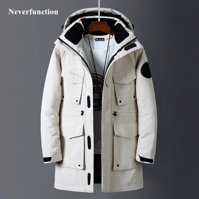 New Winter thickened men 90% white duck Hooded down jacket man Thick warm Casual Loose windproof Cargo Parka Outwear coat | Мужская