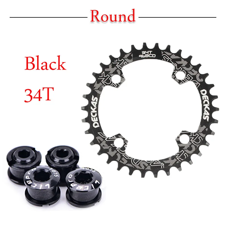 Black Round 34T DECKAS MTB велосипедная Звездочка горная/цепь для дорожного велосипеда кольцо BCD 96 узкая широкая цепь колеса 32 T/34 T/36 T/38 T Звездочка кривошипный болт - Цвет: Black Round 34T